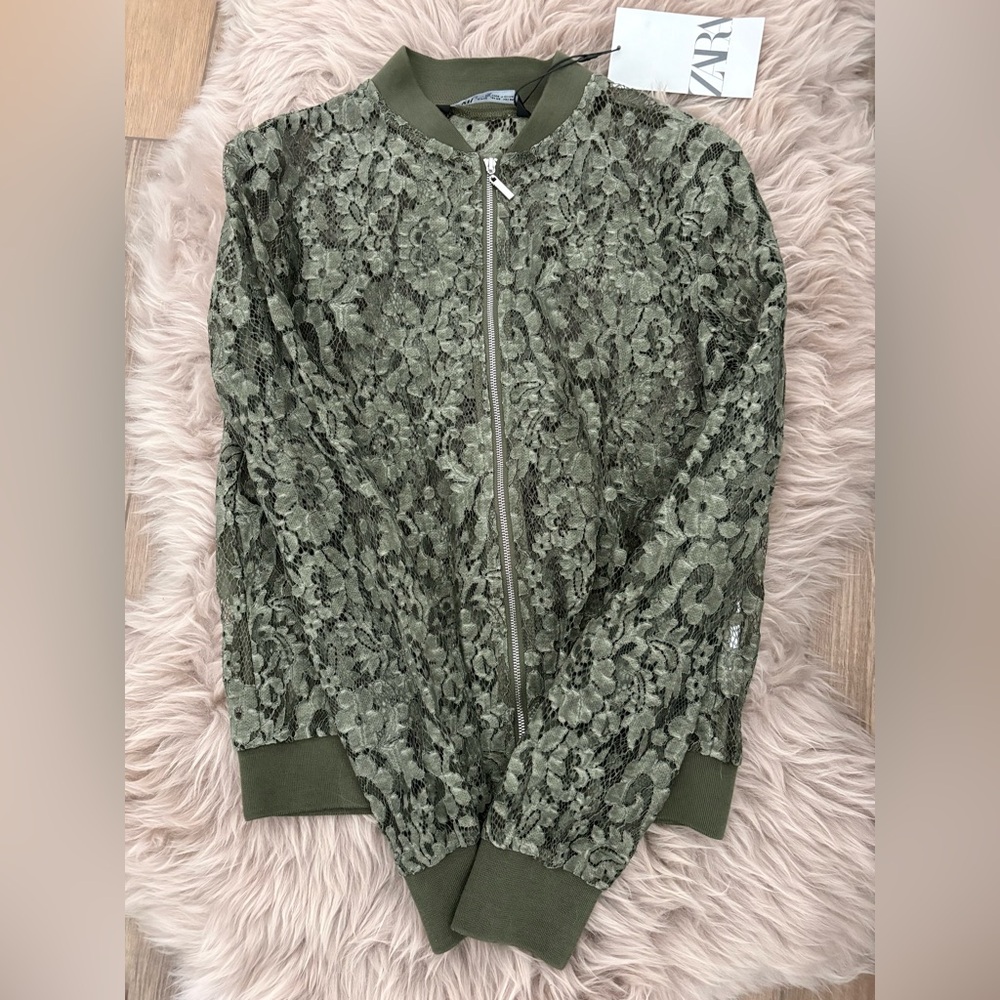 NWT Zara Women's Olive Lace Bomber Jacket
